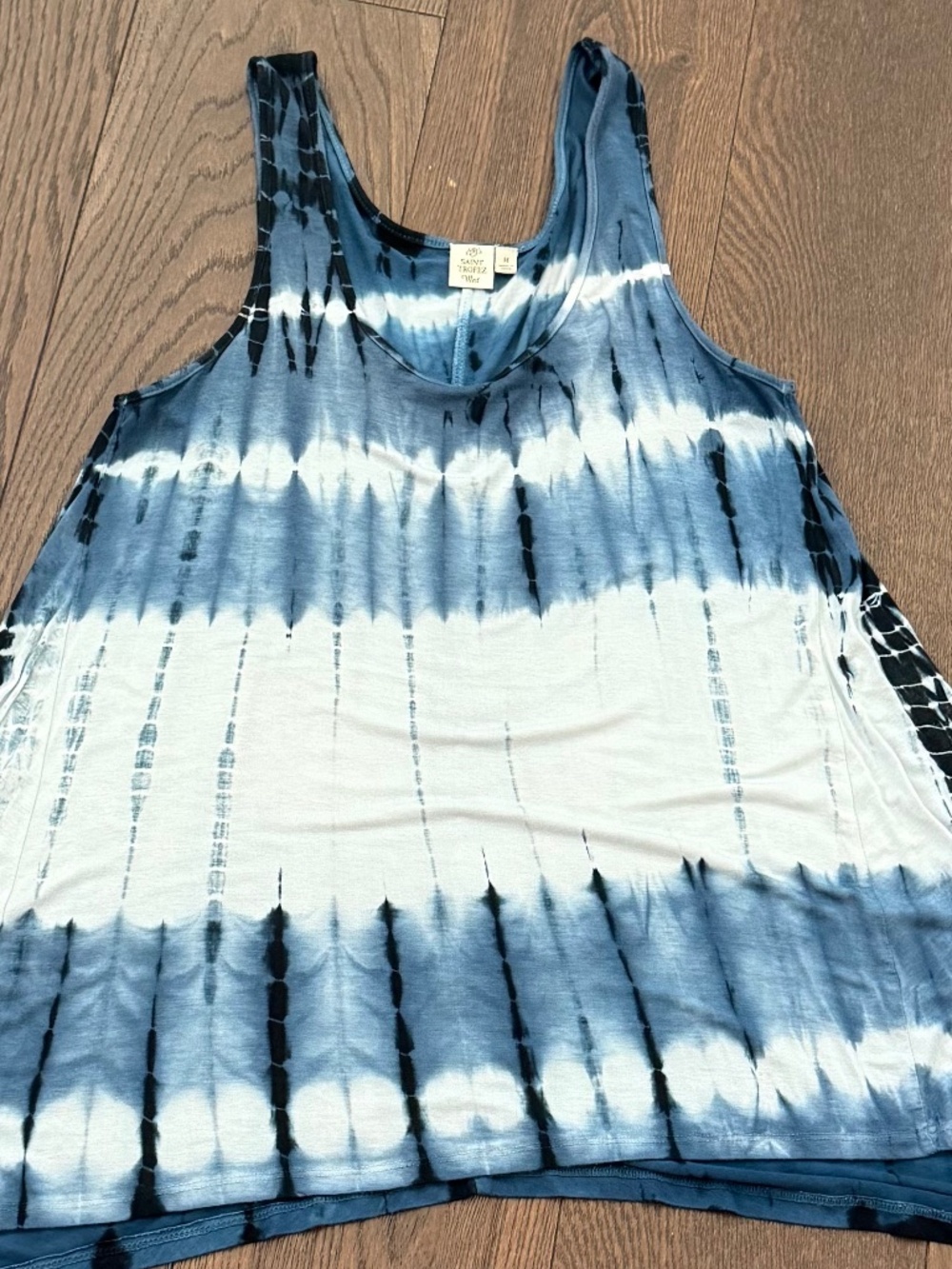 Saint Tropez West M Blue Tie Dye Sharkbite Hem Tunic Tank Top Boho
